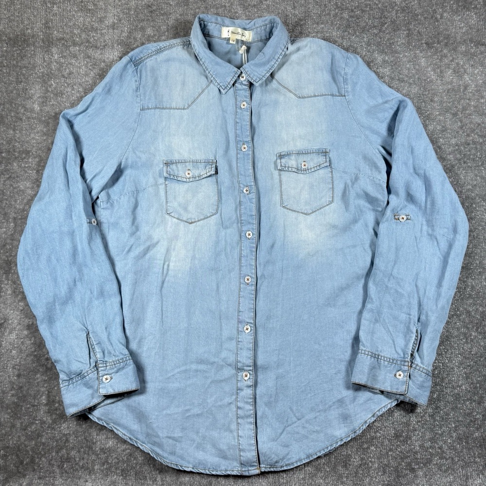 NWT Vanilla Bay Shirt‎ Women's 1X Blue Lyocell Long Sleeve Button Up